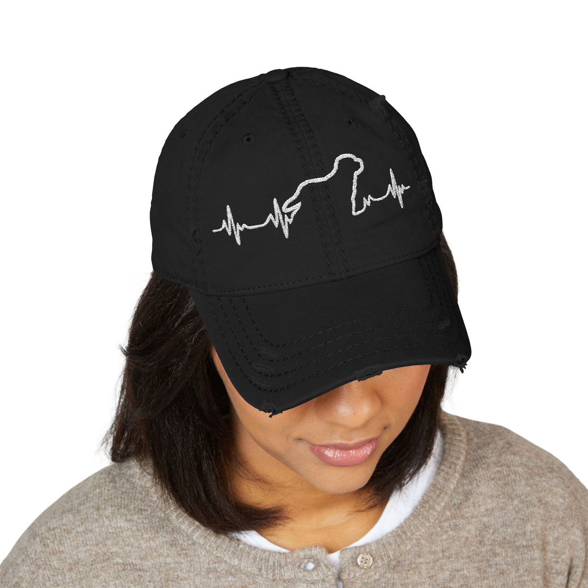Distressed Dad Hat with Heartbeat Embroidery, Casual Cap for Dads, Gift for Father's Day, Trendy Outdoor Hat, Everyday Wear