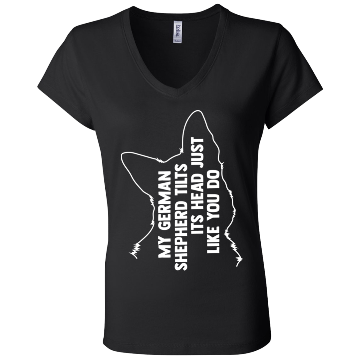 German Shepherd Tilt Head Ladies V-Neck T-Shirt