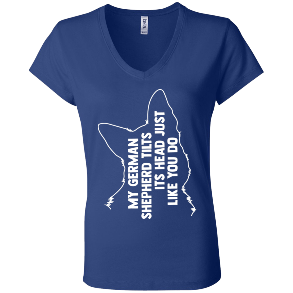 German Shepherd Tilt Head Ladies V-Neck T-Shirt