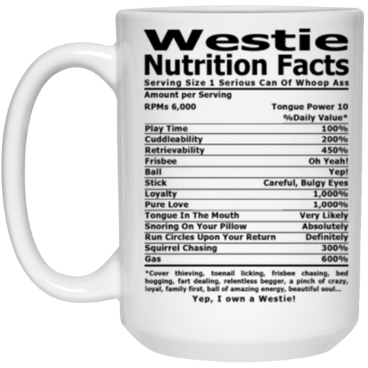 Westie Nutri Facts 15 oz. White Mug