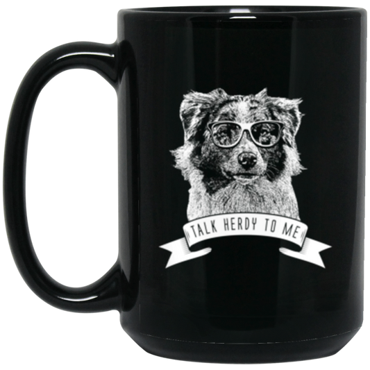 Australian Shepherd Talk Herdy 15 oz. Black Mug