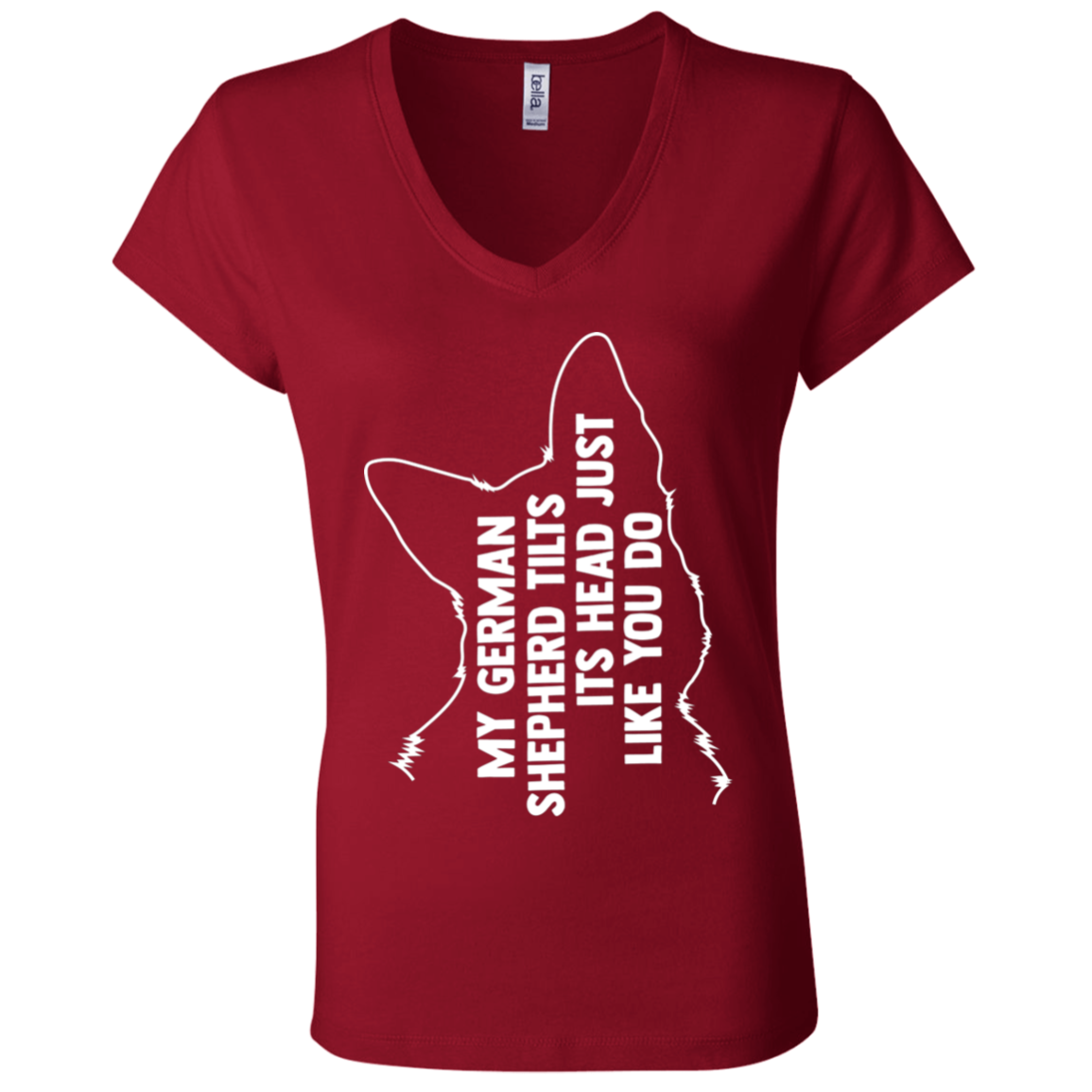 German Shepherd Tilt Head Ladies V-Neck T-Shirt