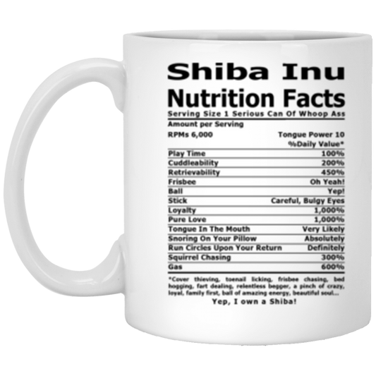 Shiba Inu Nutri Facts 11 oz. White Mug