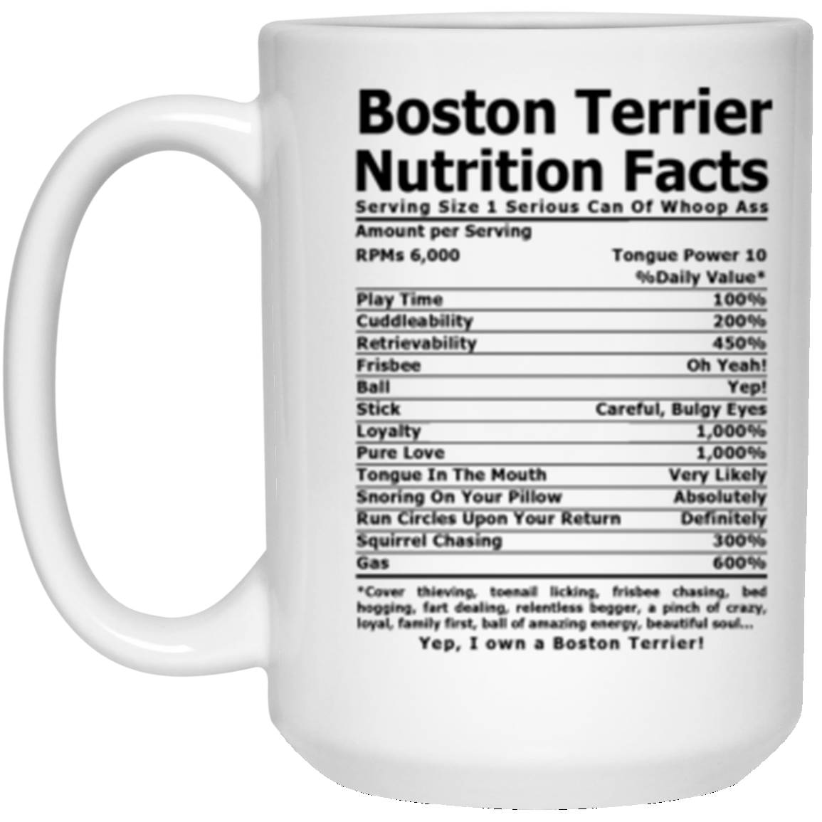 Boston Terrier Nutrition White Mug 15 oz