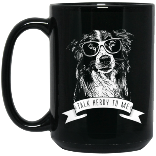 Border Collie Talk Herdy 15 oz. Black Mug