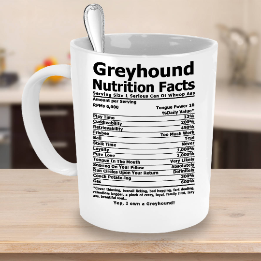 Greyhound Nutri Facts White Mug