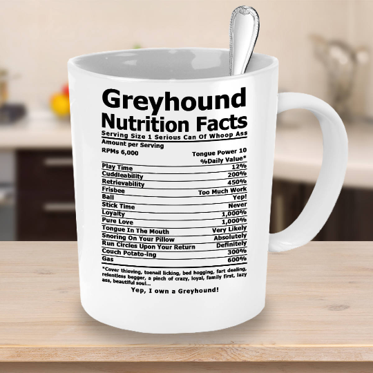 Greyhound Nutri Facts White Mug